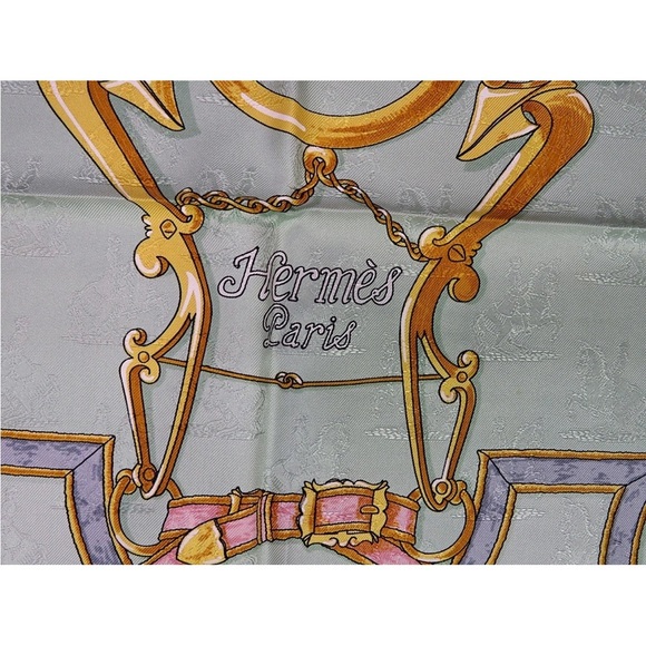 Hermes Silk Scarf with Gold and Blue Accents - Picture 9 of 12